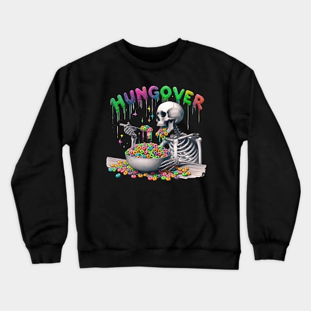 "Hung Over" Skeleton Eating Froot Loops Crewneck Sweatshirt by FlawlessSeams